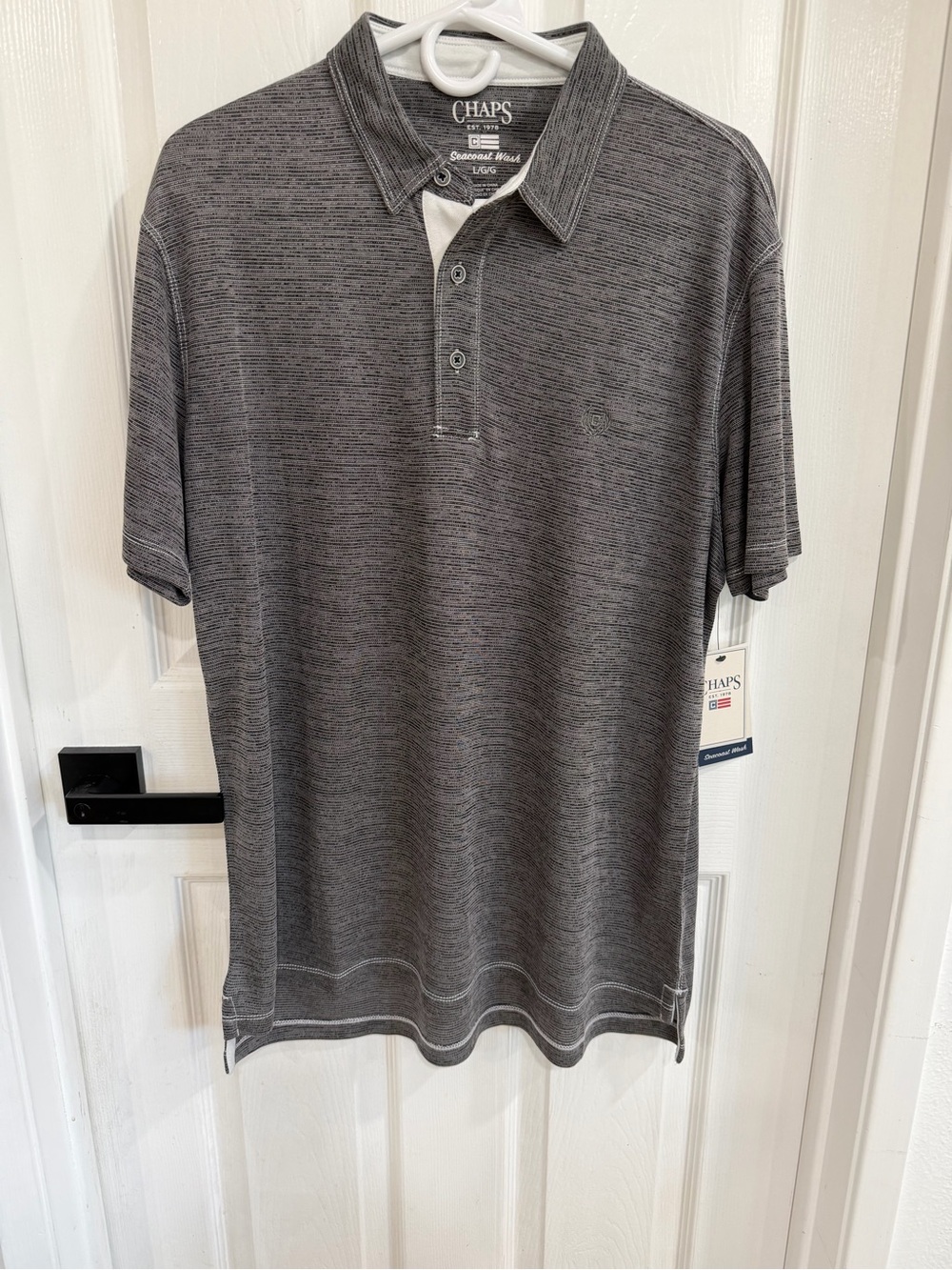 NWT Chaps Seacoast Wash Men’s Large Gray Striped Polo Shirt